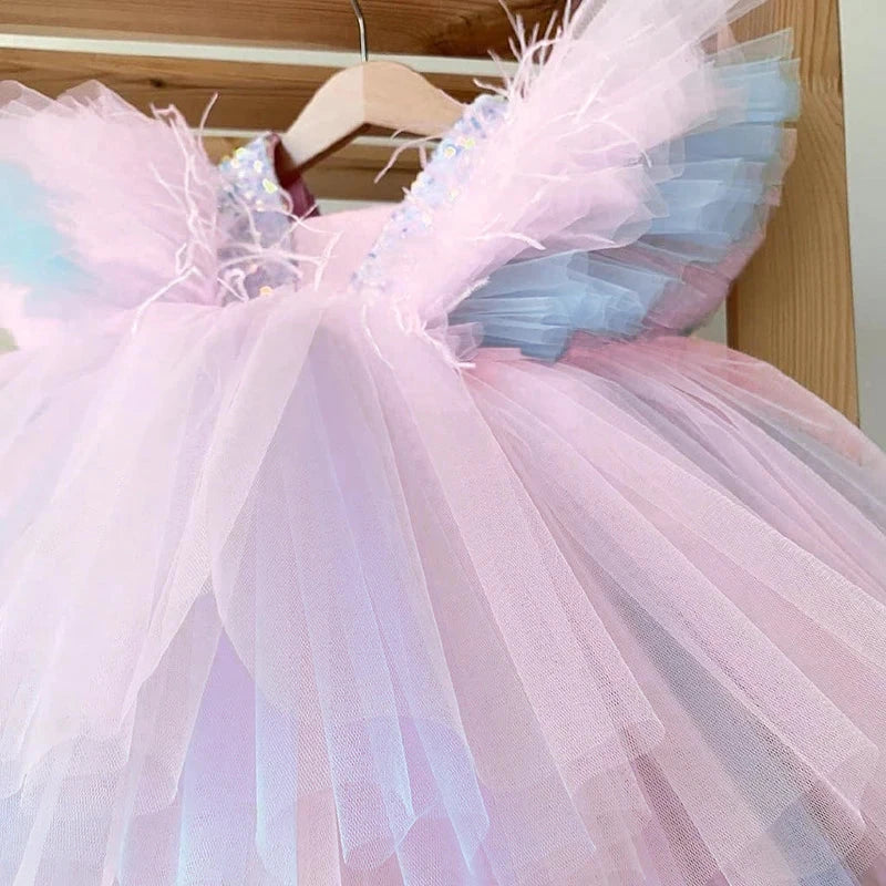 Wedding Birthday Dress for Flower Girls Kids Elegant Party Sequins Tutu Christening Gown 3-8 Yrs Children Formal Pageant Clothes - AMULET RING STORE