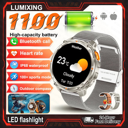 2026 New 1100mAh Ultra Durable Smart Watch Men Outdoor Military GPS Compass 10ATM Waterproof HD Bluetooth Call Sports Smartwatch