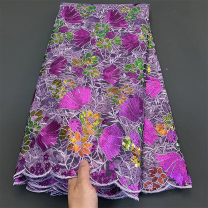 African Nigerian Tulle Lace Fabric - 3D Sequins Embroidery