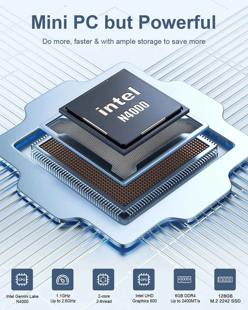 MLLSE M2 Air Mini PC Intel Celeron N4000 CPU Window11 6GB RAM 128GB ROM Dual-Band WiFi VGA Portable Mini Computer BT4.2