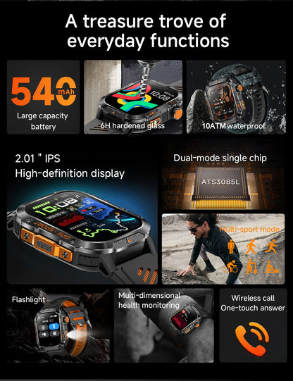 2025New GPS Smart Watch For Xiaomi IOS Military Compass Flashlight Smartwatch Men 10ATM Waterproof 100+Sport Modes BT Call Watch