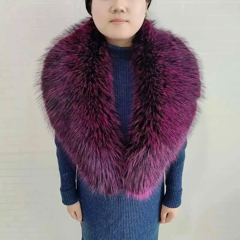 Large Winter Faux Fox Fur Scarf Women Jackets Warm Fluffy Shawl Fashion Artificial Fur Collar And Cuff Set Fluffy Scarves Female