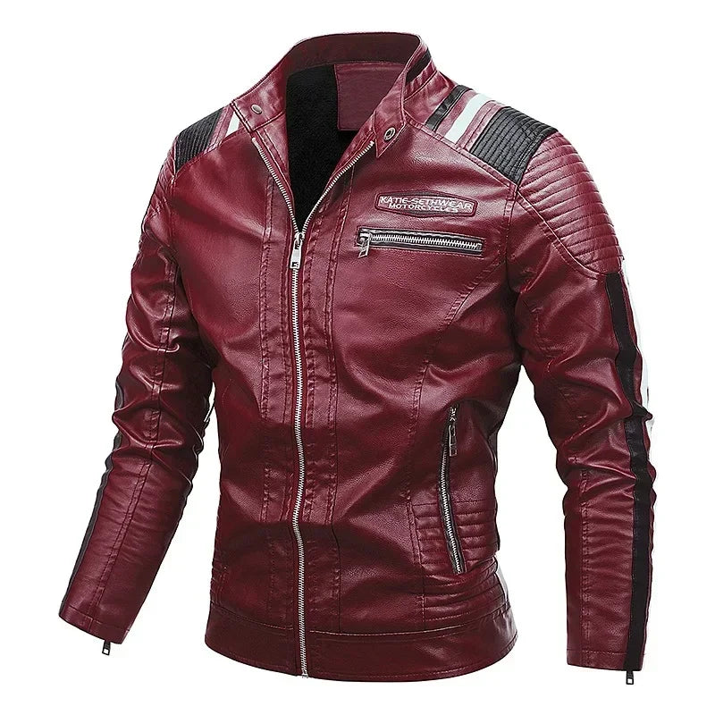 Men's Motorcycle Leather Jacket Standing Collar Coat Jacket Men's Leather Bomber Moto Jackets Baseball Collar PU Bike For Male