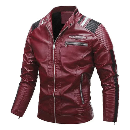 Men's Motorcycle Leather Jacket Standing Collar Coat Jacket Men's Leather Bomber Moto Jackets Baseball Collar PU Bike For Male