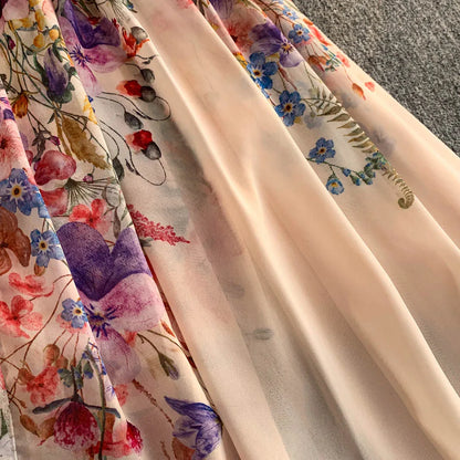 Faionable Print Long Dr Women's Spring Belted Waist Pleated Lantern Sve Turn-down Collar Dr Korean Sle Commute