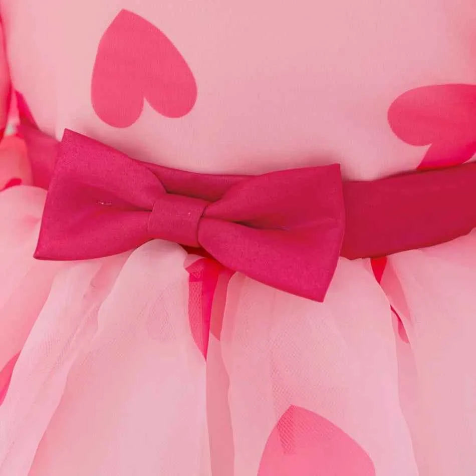 Infant Big Bow Love Print Baby Party Girls Dress Puff Sleeve Pink Tutu 1st Birthday Prom Dresses Girl Wedding Princess Ball Gown