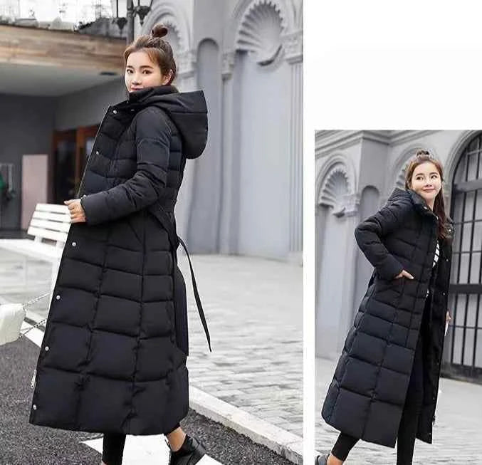 Women's Long Overknee Winter Cotton Padded Coat 2025 Off Season Sale Korean Style Slim Fit Faux Fur Collar Thickened Down Jacket