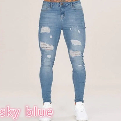 Ripped Jeans Men Stretch Skinny Grey Blue Black Hip Hop Denim Trousers Streetwear Casual Slim Fit Jeans for Men Jogging jean