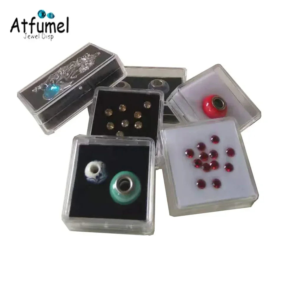 Transperant Square Diamond Jewelry Storage Box Stone Display Case Round Gemstone Organizer 1Pc Small Coin Ring Travel Gift Box - AMULET RING STORE
