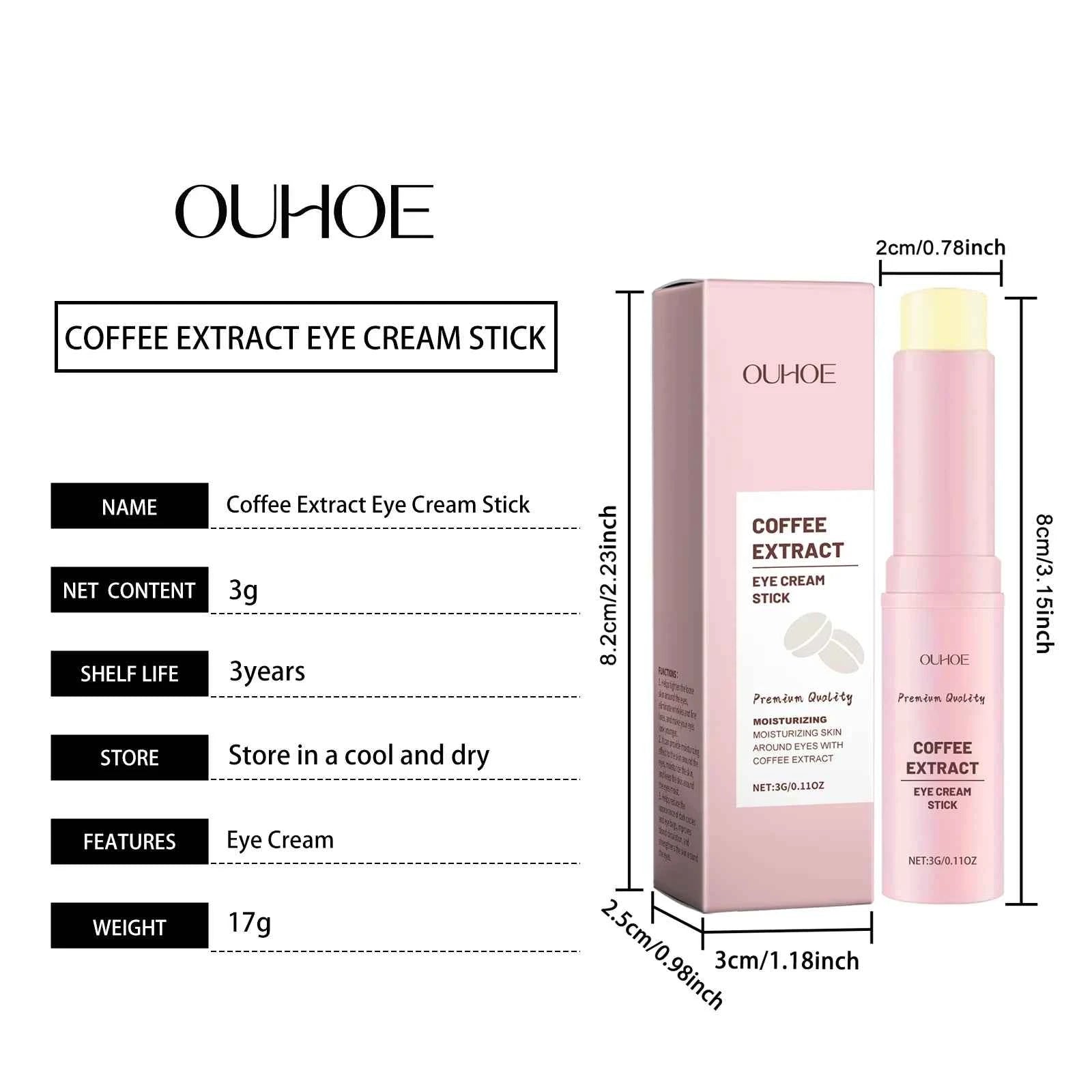 Caffeine Eye Cream Stick Lifting Firming Brighten Eyes Skin Fade Fine Lines Anti Puffiness Hydrating Moisturizing Eye Care Cream