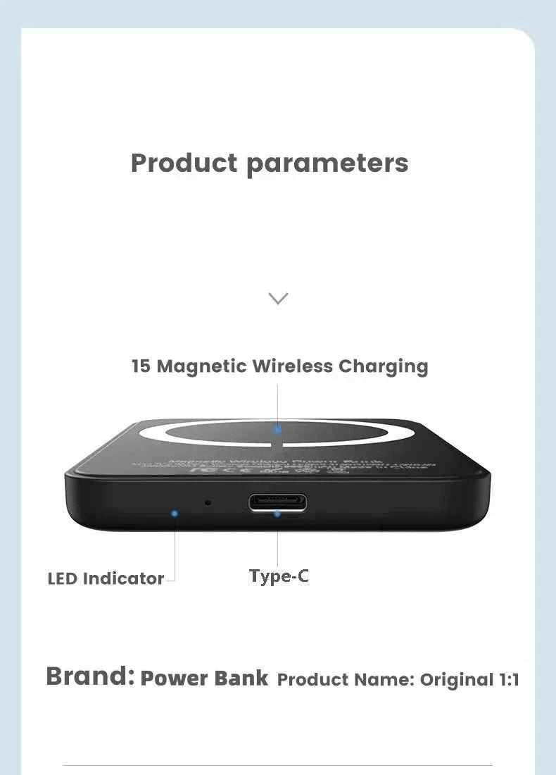20000mAh Magnetic Power Bank Wireless PD 22.5W Fast Charger