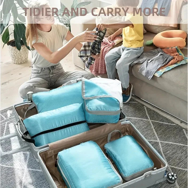 Travel Compression Packing Cubes Suitcase Luggage Organizer Set Zipper Foldable Storage Bag for Clothes Shoes Travel Accessories - AMULET RING STORE