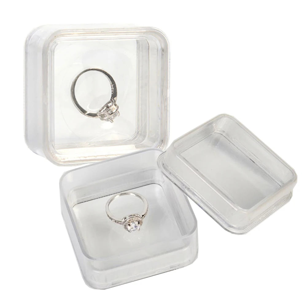 Transperant Square Diamond Jewelry Storage Box Stone Display Case Round Gemstone Organizer 1Pc Small Coin Ring Travel Gift Box - AMULET RING STORE