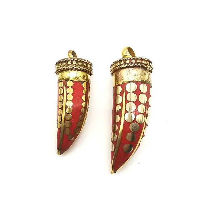 Tibetan Fang Amulet Pendant for Man Copper Inlay Cyan Stone Pendants TBP513