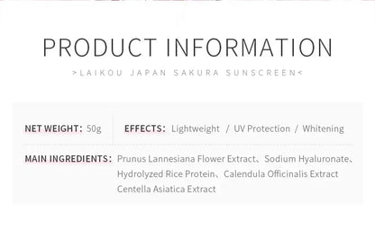 LAIKOU SPF 50 PA+++ Sakura Sunscreen For Face Body Neck Solar Blocker Long-Lasting Sun Block Facial Sunscreen Sun Cream 50g - AMULET RING STORE