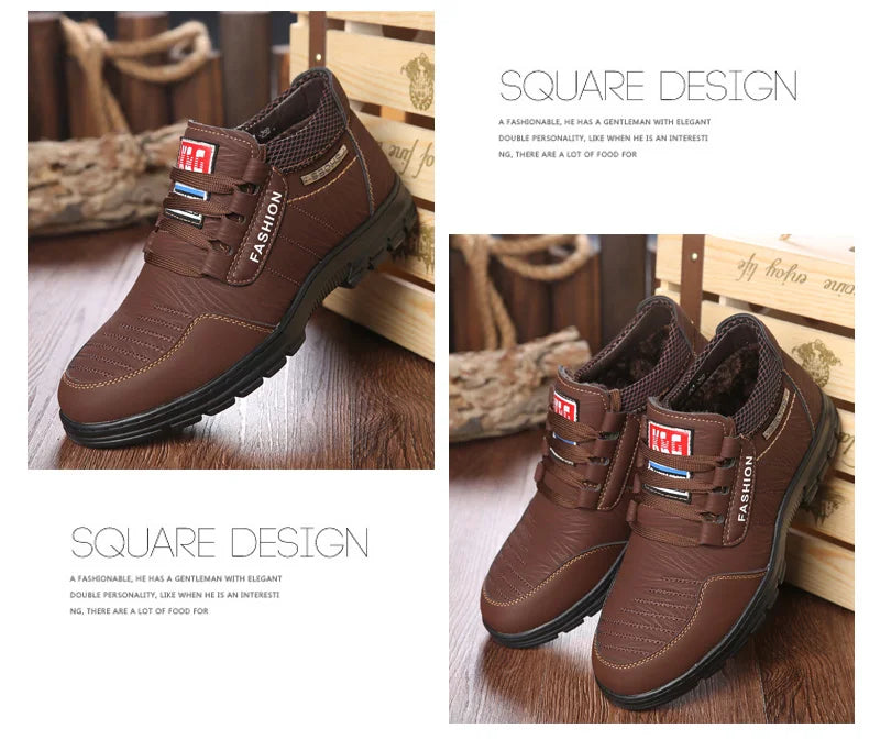 FUQIAO Hot Fur Men's Casual Shoes Warm Flats British Style Leather Footwear Comfort Non-slip Winter Boots Men Plus Size 46