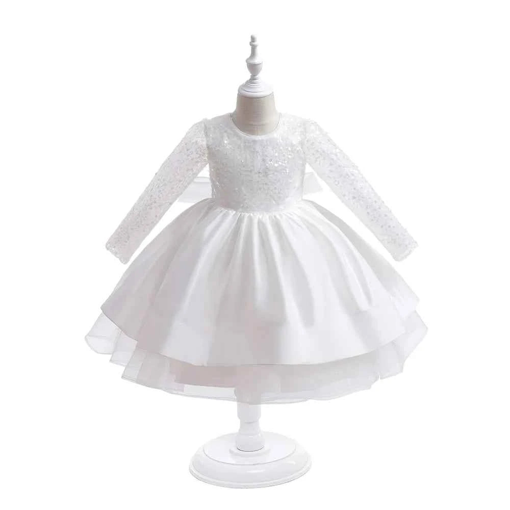 Baby Girl Birthday Fluffy Dress Infant Sequin Baptism Gown Flower Wedding Costume Kids Long Sleeved Clothes Toddler Vestidos