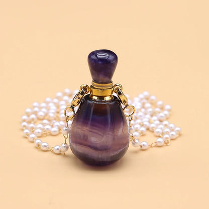 Natural Amethysts Perfume Bottle Pendant Necklace Pearl Chains Essential Oil Diffuser Agates Pendant Necklace For Women Jewerly - AMULET RING STORE