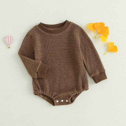 2023-06-23 Lioraitiin 0-18M Baby Boys Autumn Winter Bodysuit Casual Jumpsuit Infant Solid Long Sleeve Crew Neck Jumpsuit - AMULET RING STORE