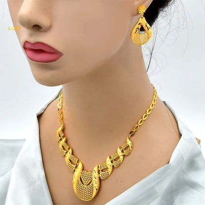 ANIID Africa Luxury Charm Necklace Sets With Tassel for Lady Indian Bridal Nigeria 24k Gold Plated Jewelry Set Party Gifts