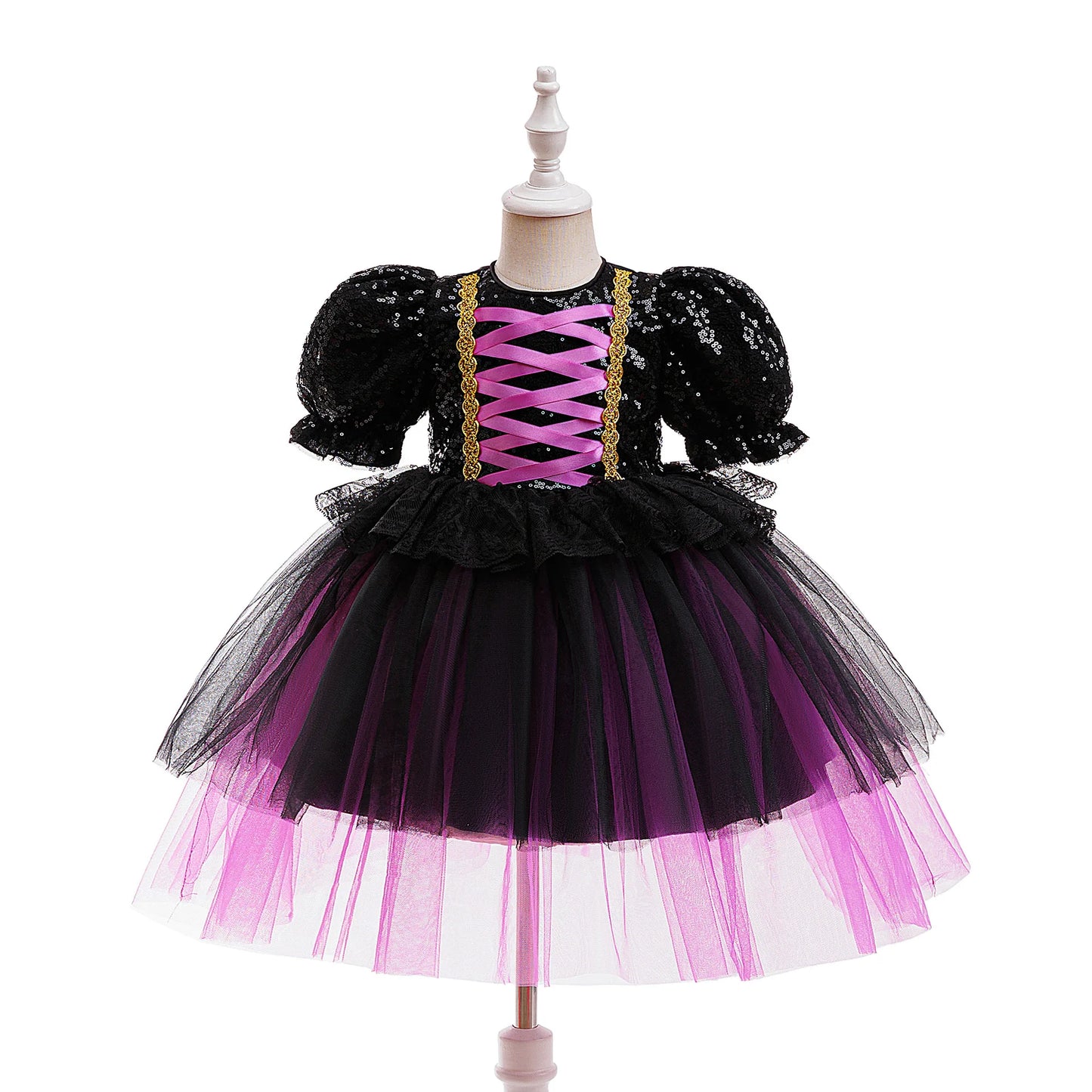 Girl Halloween costume 4-8 Yrs Halloween Theme Party Dresses Skeleton Bat Pumpkin Print Frocks Luxury Fluffy Kids Elegant Gown