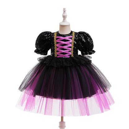 Girl Halloween costume 4-8 Yrs Halloween Theme Party Dresses Skeleton Bat Pumpkin Print Frocks Luxury Fluffy Kids Elegant Gown