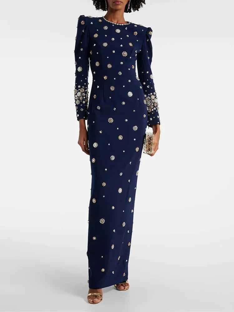 HIGH STREET Newest Fashion 2025 Designer Party Vestido Women's Formal Long Sleeve Luxurious Beaded Long Maxi Dress