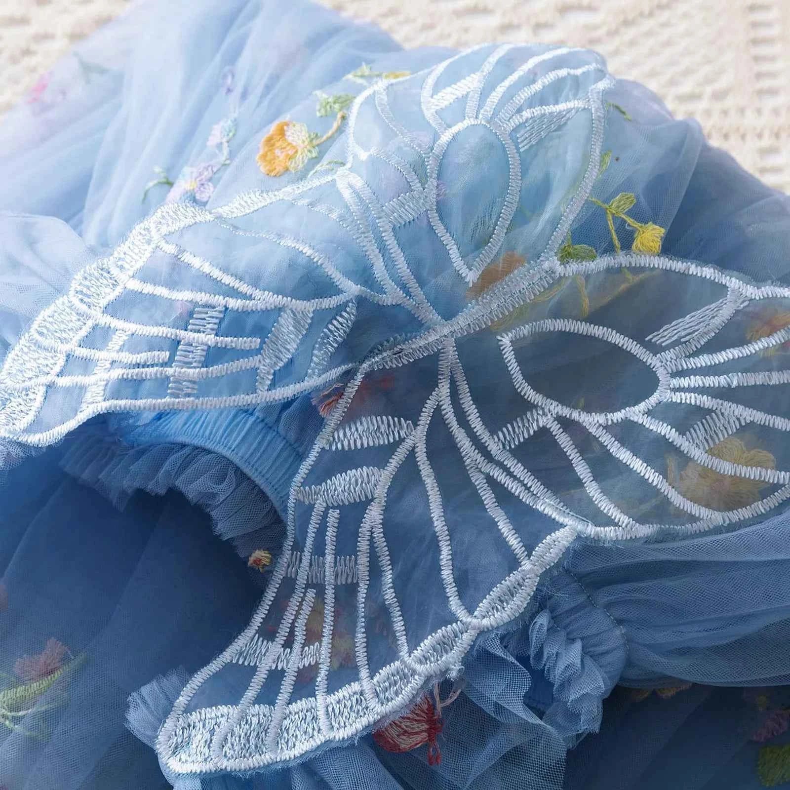 Delicate Party Prom Evening Dress Colorful Flower Embroidery Dresses Fashion Butterfly Princess Dress Birthday Princess Clothes