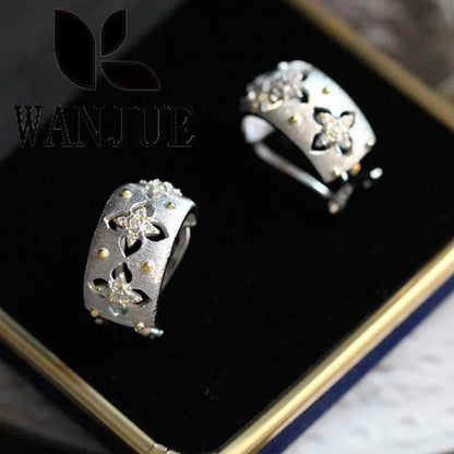 2024 Hot Sale Italian Hand-brushed Palace Style Two-color Craft Ring French Earrings Women's Fashion Luxury Jewelry