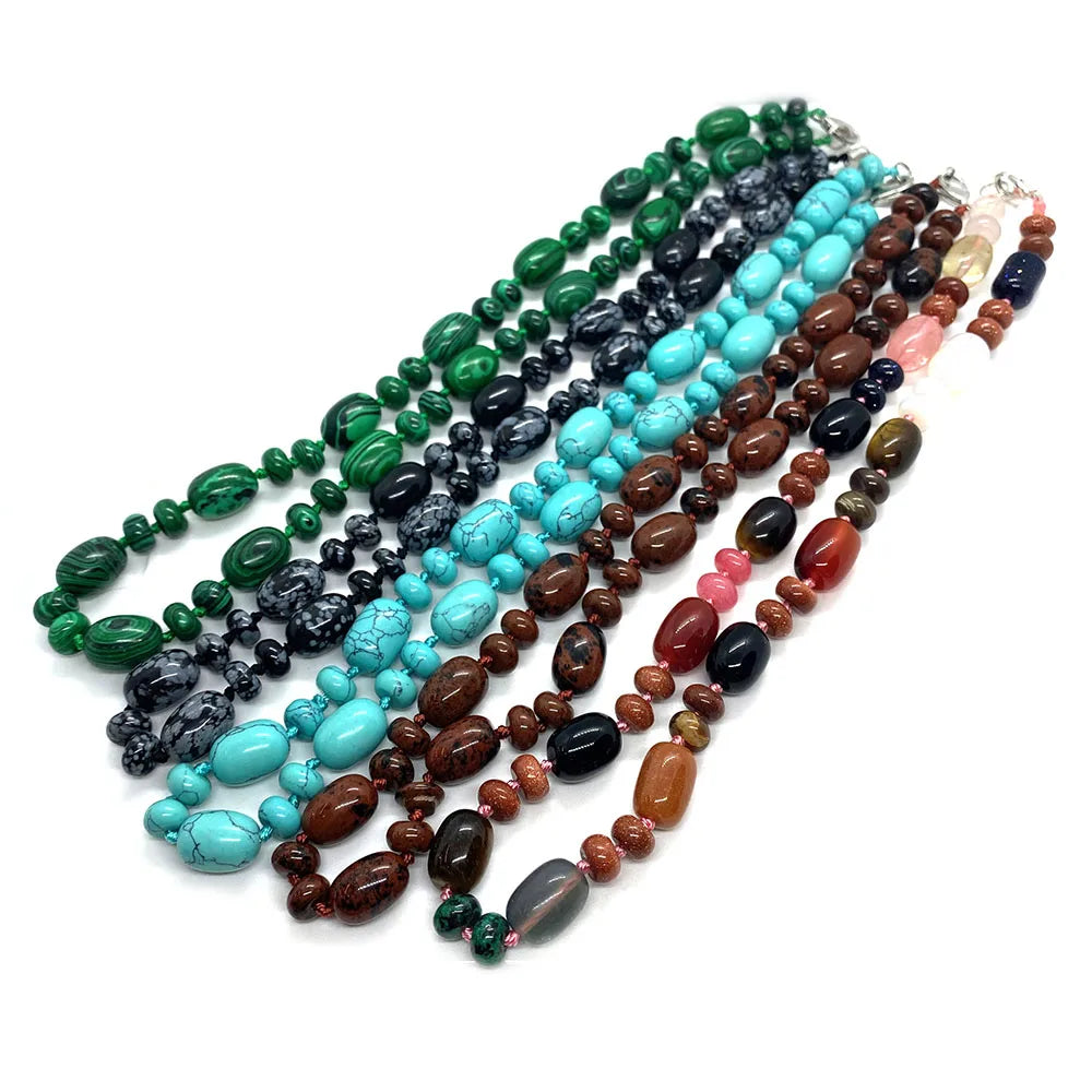 Natural Stone Malachite Lapis Lazuli Agate Necklace 10x14mm Cylindrical Beads 5x9mm Abacus Beads Ladies Necklace about 18 Inches - AMULET RING STORE