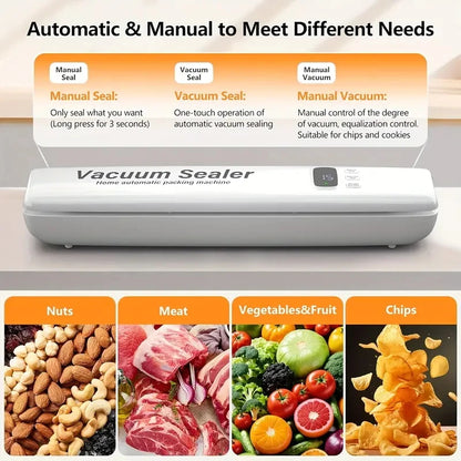 3-in-1 Automatic Vacuum Sealer Machine Upgraded Food Saver With LED Display & 10 Vacuum Bags Multi-Functional Kitchen Appliance - AMULET RING STORE