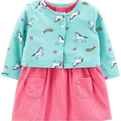 Infant Baby Girls Bodysuit Dress Cotton Floral Baby Girls Long-Sleeved Coat+Short SLeeve Dress 2Pieces Baby Girls Clothes sets