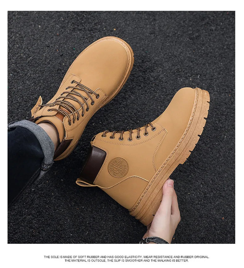 2025 new men's shoes autumn high cut workwear boots British style short boots Korean version versatile thickness boots shoes - AMULET RING STORE