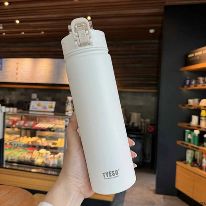 Tyeso 600/750ML Thermos Bottle With Straw Stainless Steel Car Thermal Cup Sports Water Bottles Keeps Cold and Hot Thermal Mug