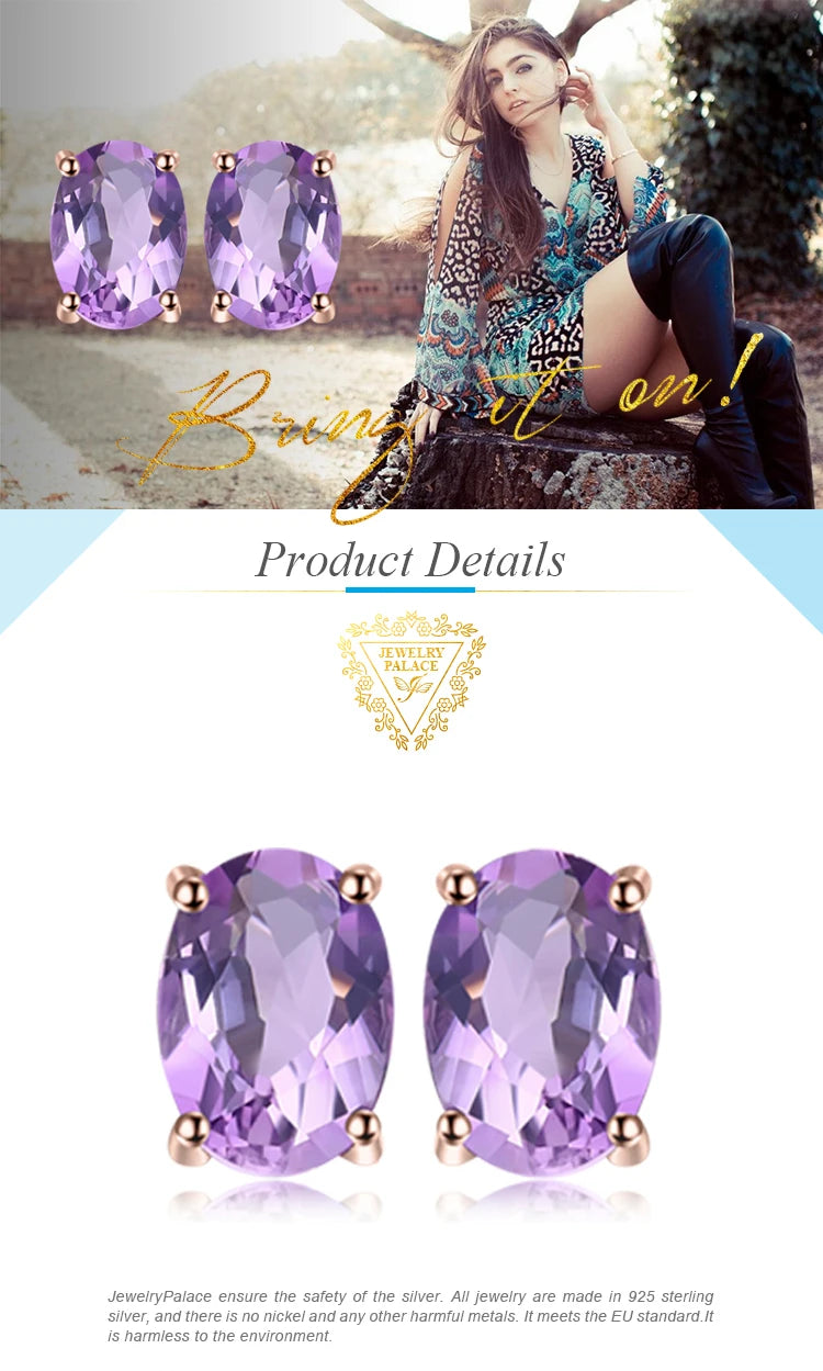 JewelryPalace Rose Gold Yellow Gold Plated Oval Natural Amethyst Citrine Garnet Topaz Peridot 925 Sterling Silver Earrings Woman