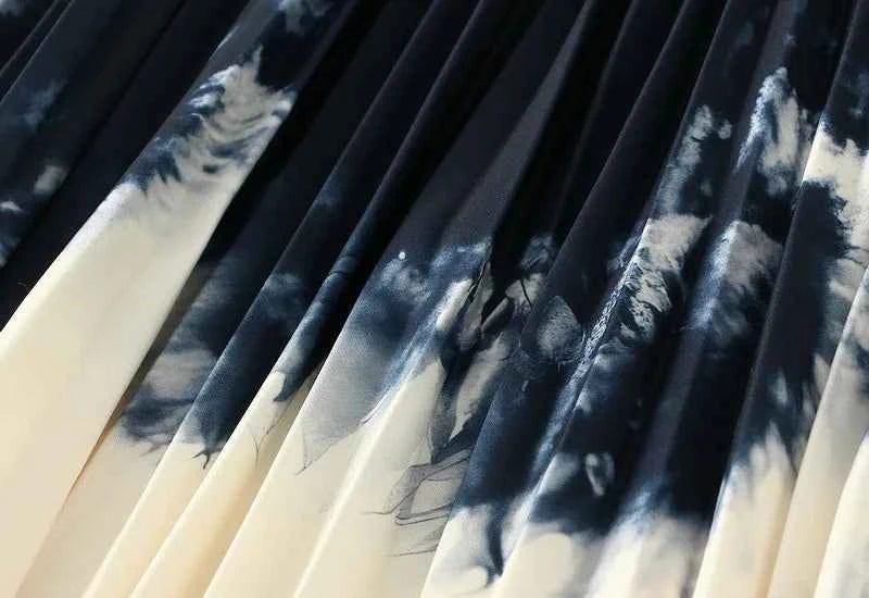 Printed pleated skirt with elastic waistband, colorful flower big swing skirt, women's contrasting long skirt, A-line skirt, new