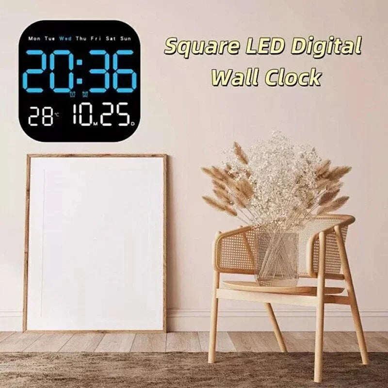 LED Large Digital Wall Clock Remote Control Temperature Date Week Display Adjust