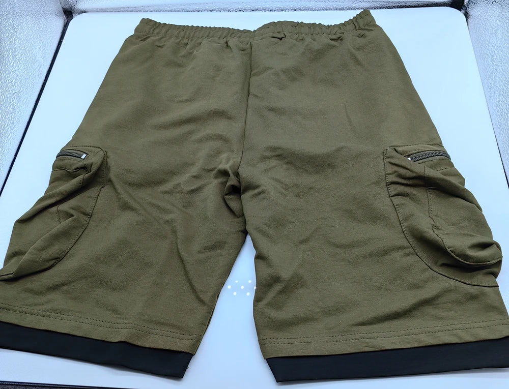 Mens Summer Cargo Shorts Cotton Workout Fitness Shorts Breathable Jogger Training Gyms Bodybuilding Multi Pocket Yellow Shorts