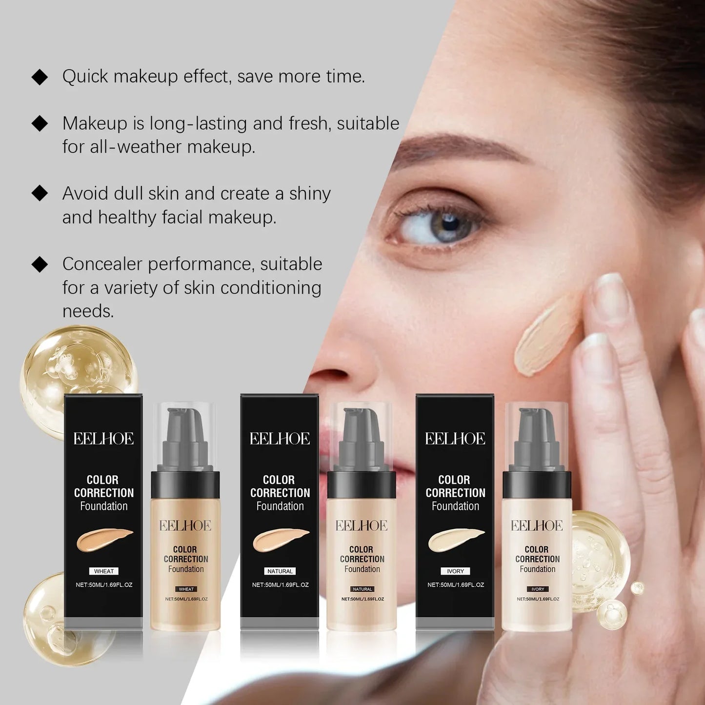 50ML Liquid Foundation CC Cream Matte Full Coverage Moisturizing Brightening Concealer BB Cream Oil Control Makeup Cosmetics - AMULET RING STORE