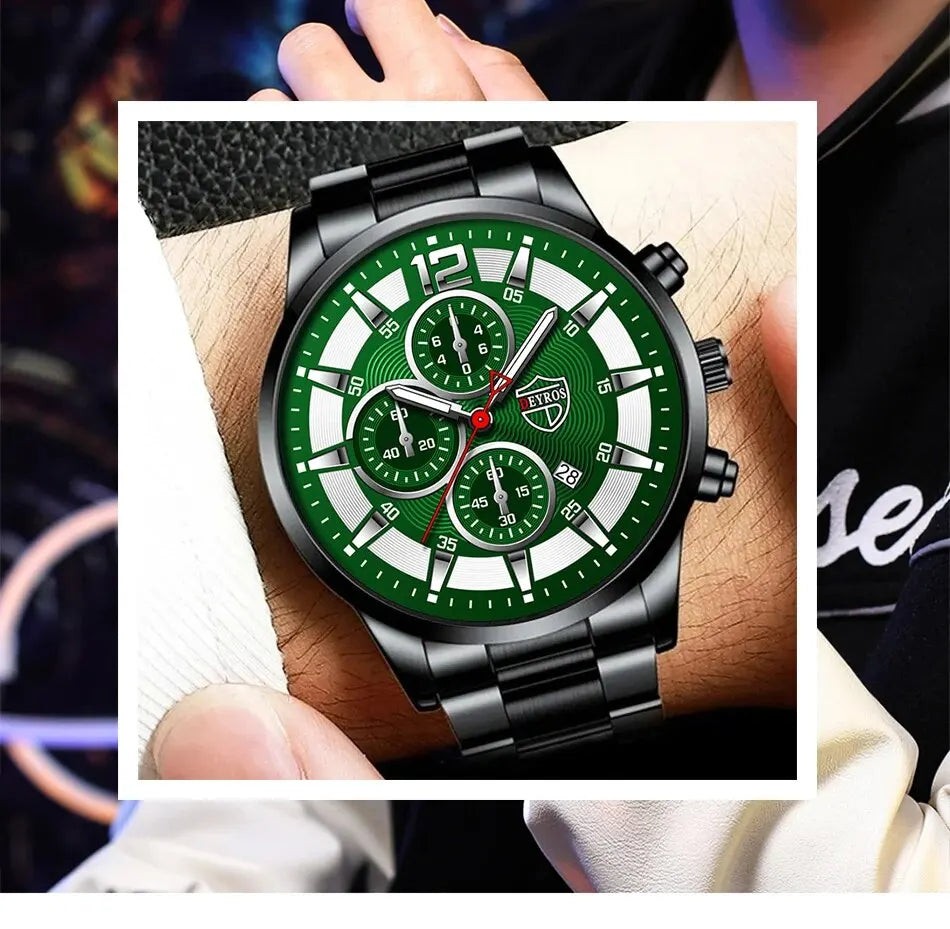 Fashion Men Stainless Steel Watch Luxury Calendar Quartz Wrist Watch Mens Business Watches for Man Luminous Clock - AMULET RING STORE