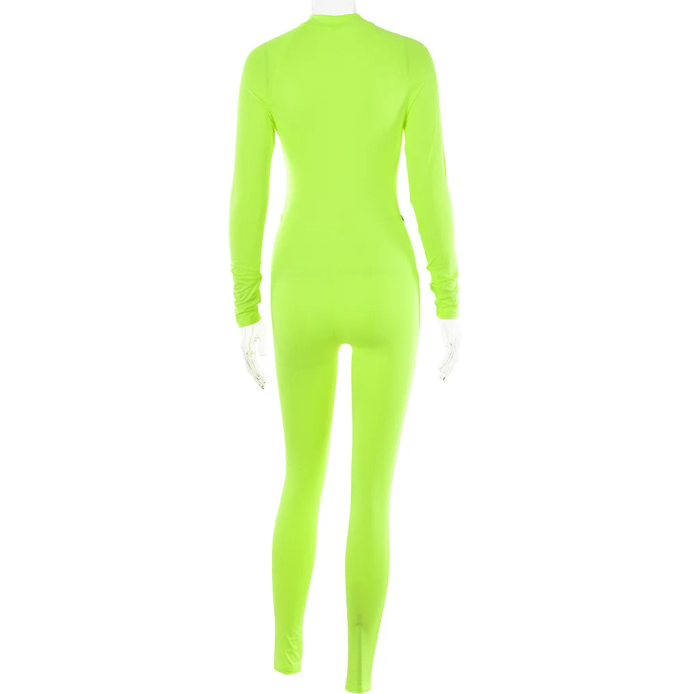 Articat Sexy Zipper Women Jumpsuit Long Sleeve Bandage Tights Solid Jumpsuits Female Party Bodycon Stretch Sporty & Leisure - AMULET RING STORE