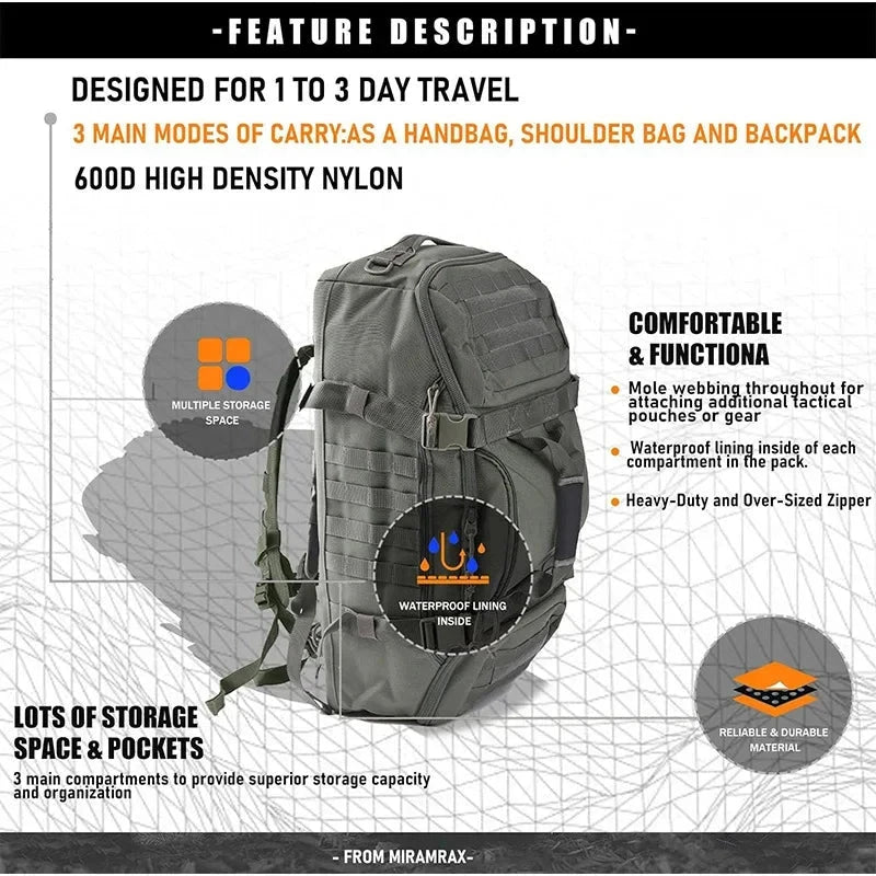 25 Outdoor Travel Bag Multifunctional Camouflage Bags Sports Handbag Hiking Cross-Country Backpack Large Capacity Hiking Daypack