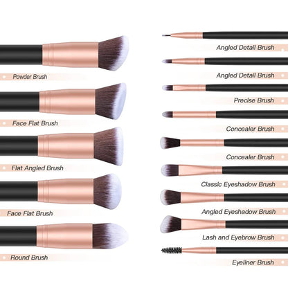 14Pcs Makeup Brush Set for Beginners Soft Bristle Powder Brush Blush Eye Shadow Beauty Tools, Buy 14pcs Brush Get 1 Free Sponge - AMULET RING STORE