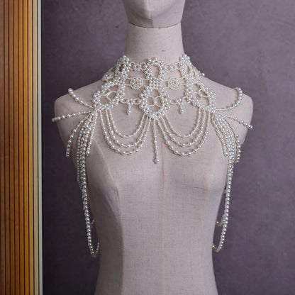 Bridal Bolero Black Crystal Necklace Beaded Bridal Covered Body Chain Women Accessories Off Shoulder Bolero Decoration VG09 - AMULET RING STORE