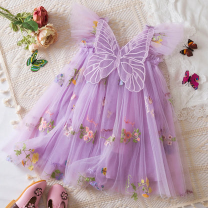 Delicate Party Prom Evening Dress Colorful Flower Embroidery Dresses Fashion Butterfly Princess Dress Birthday Princess Clothes