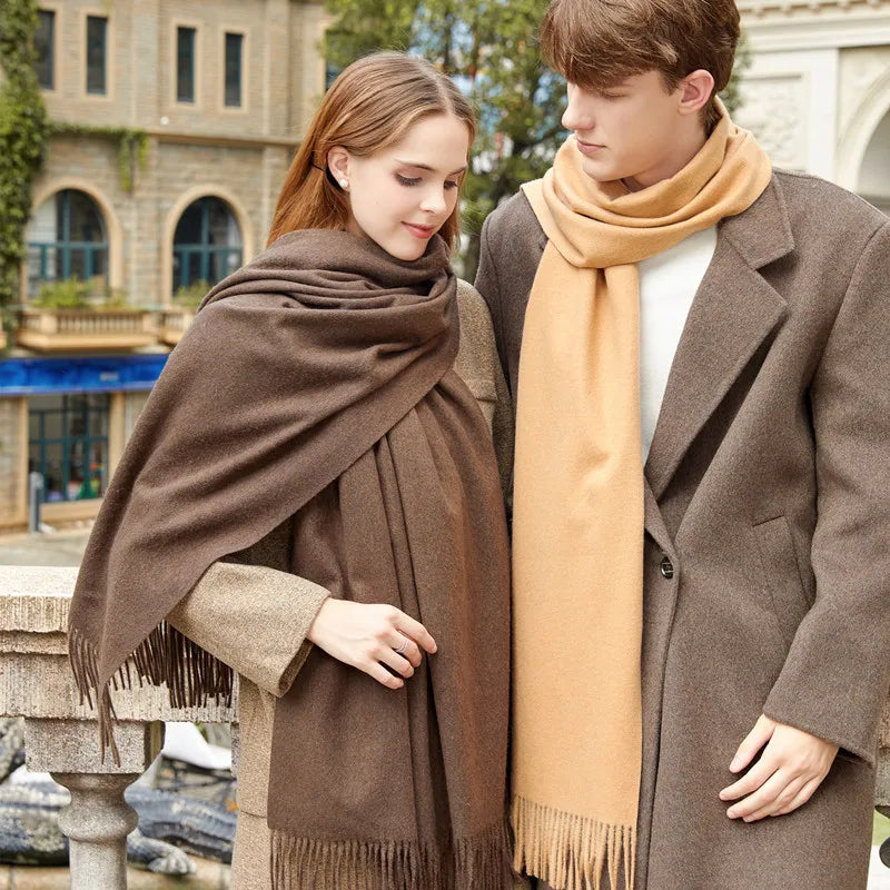Classic Simple Solid Wool Blend Scarf Women Men Fall Winter High Quality Woolen Shawl Thick Warm Tassel Muffler Female Male Wrap