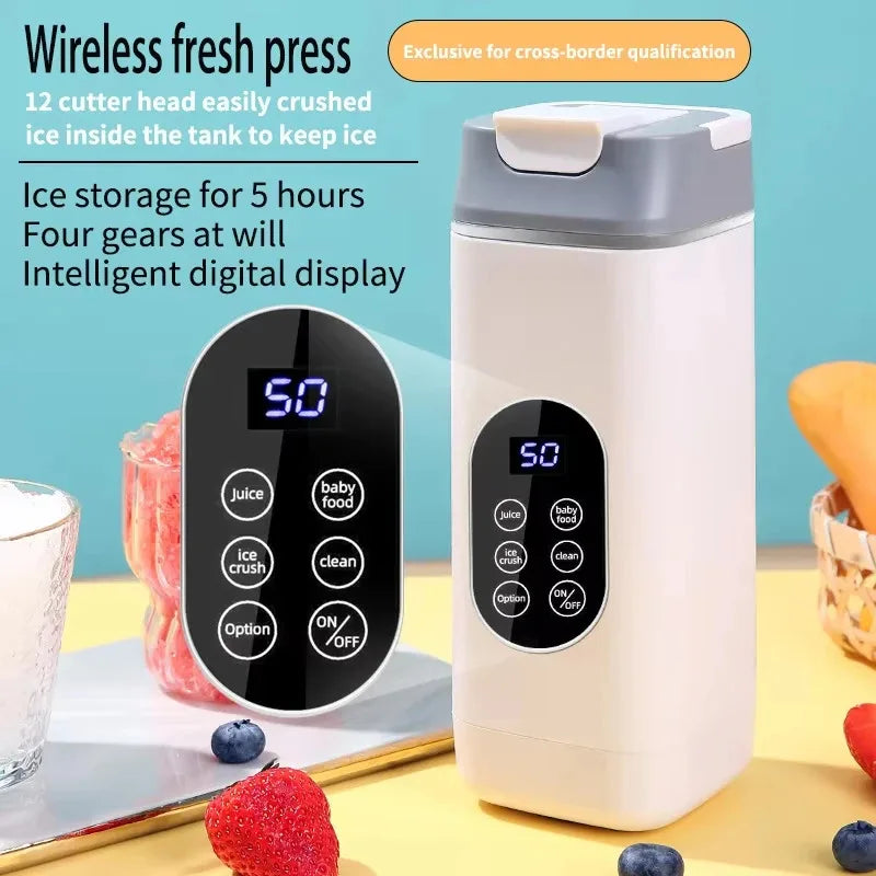 Electric Blender Rechargeable Portable Juicer USB Charging Hand Blender Electric Fruit Juicer 12 Blades Crushed Ice Juicer Cup - AMULET RING STORE