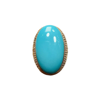 Original design Large oval turquoise rings for women Classic ethnic style Simple blue engagement banquet jewelry adjustable