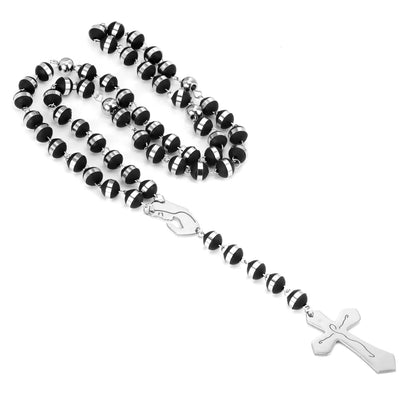 ASONSTEEL Long Scapular Catholic Rosaries Beads Christian Cross Jesus Pendant Necklaces Stainless Steel For Women Men Jewelry