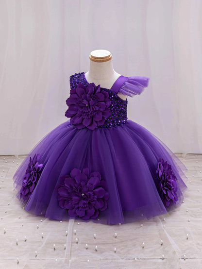 Girls  princess dress 1-5 Y baby Girls wedding sleeveless three-dimensional butterfly mesh carnival birthday party evening dress